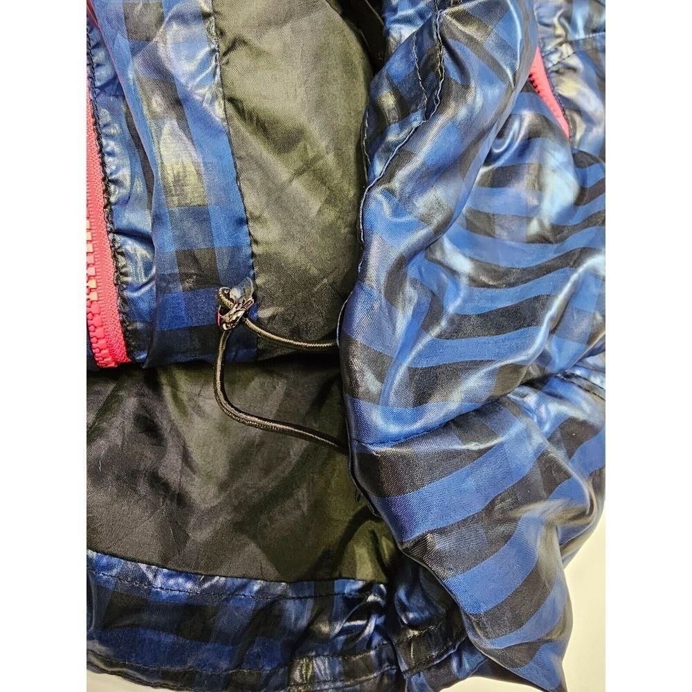 ANNZ0 Blue Black Plaid Puffer Coat Hooded Winter Warm Zip Up Women - Picture 8 of 10